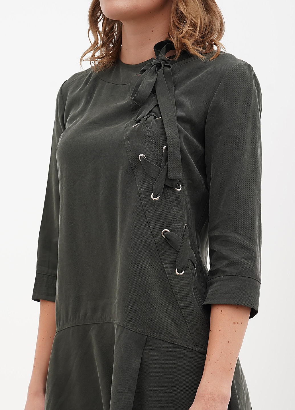 Оливковое (хаки) кэжуал платье клеш Sassofono однотонное