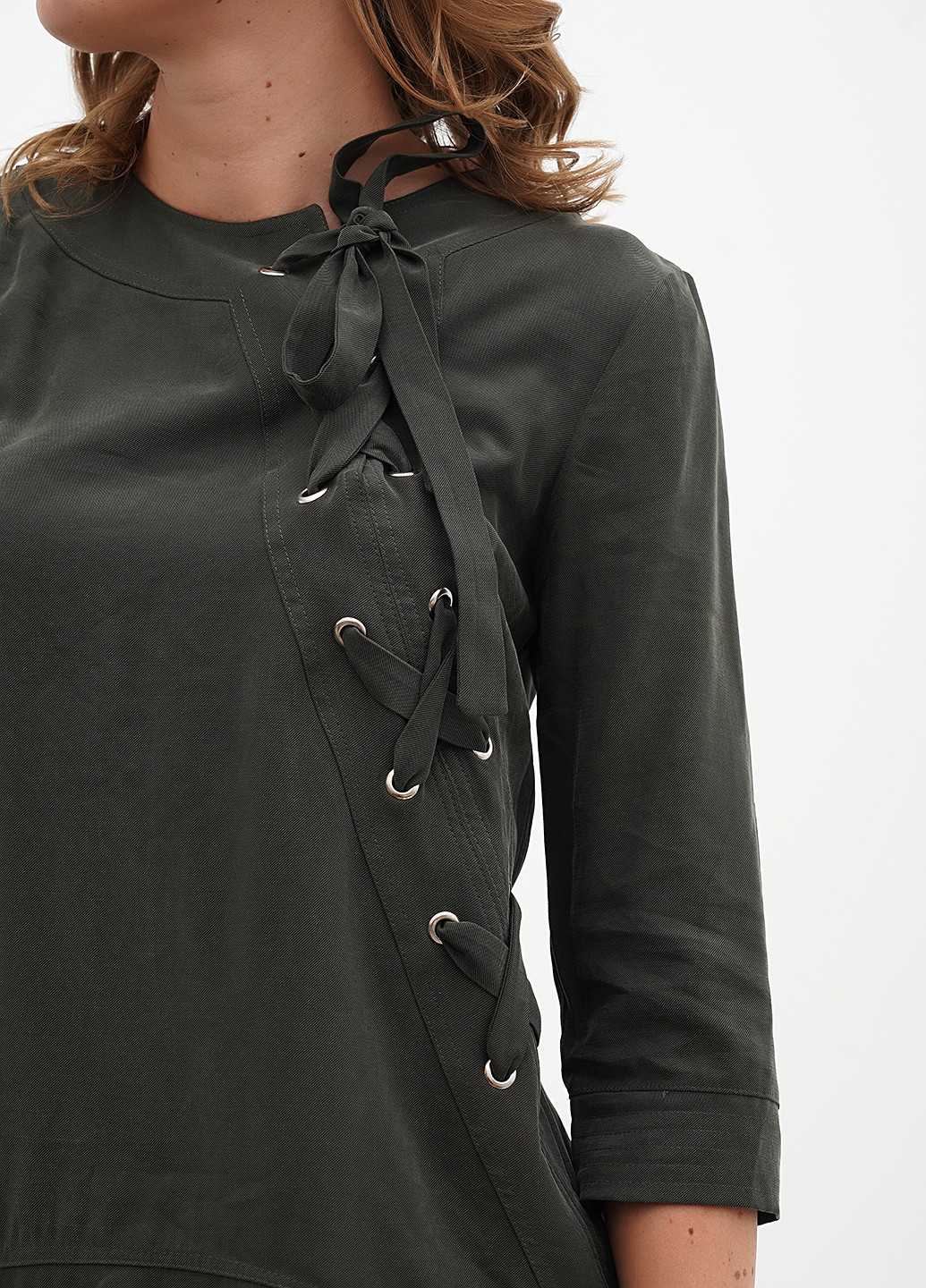 Оливковое (хаки) кэжуал платье клеш Sassofono однотонное