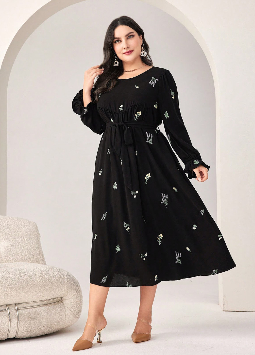 Чорна кежуал сукня SHEIN з квітковим принтом