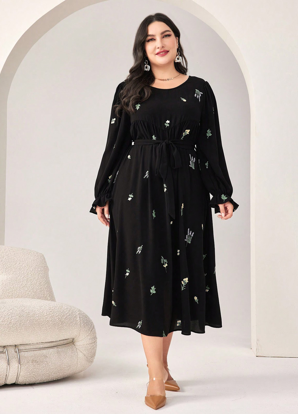Чорна кежуал сукня SHEIN з квітковим принтом
