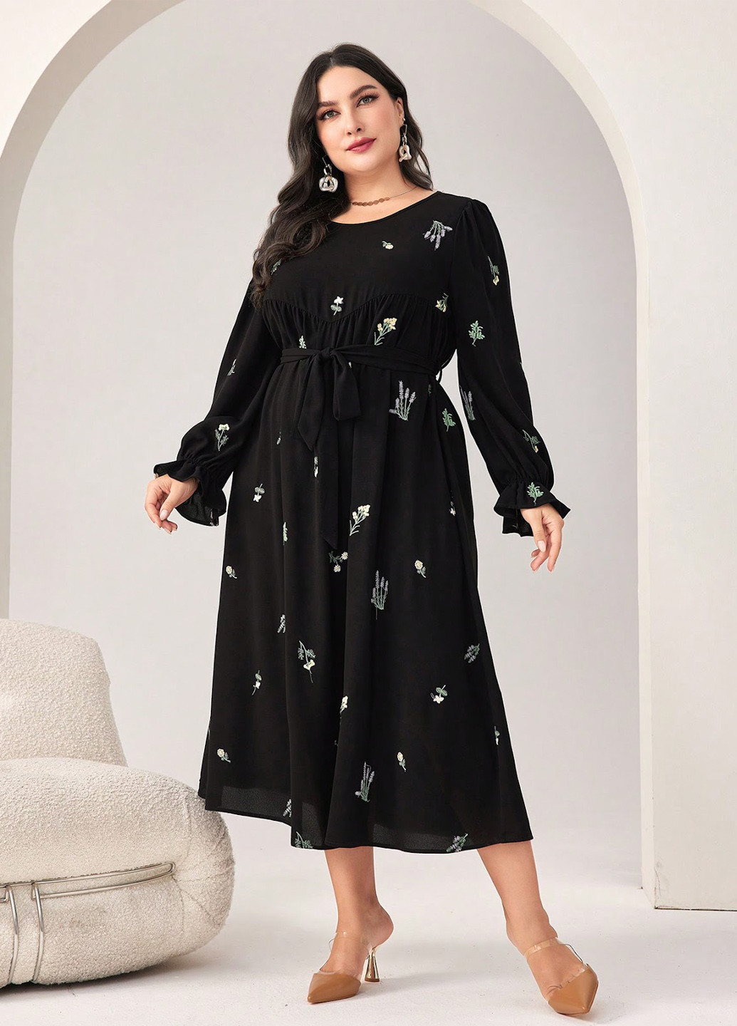 Чорна кежуал сукня SHEIN з квітковим принтом