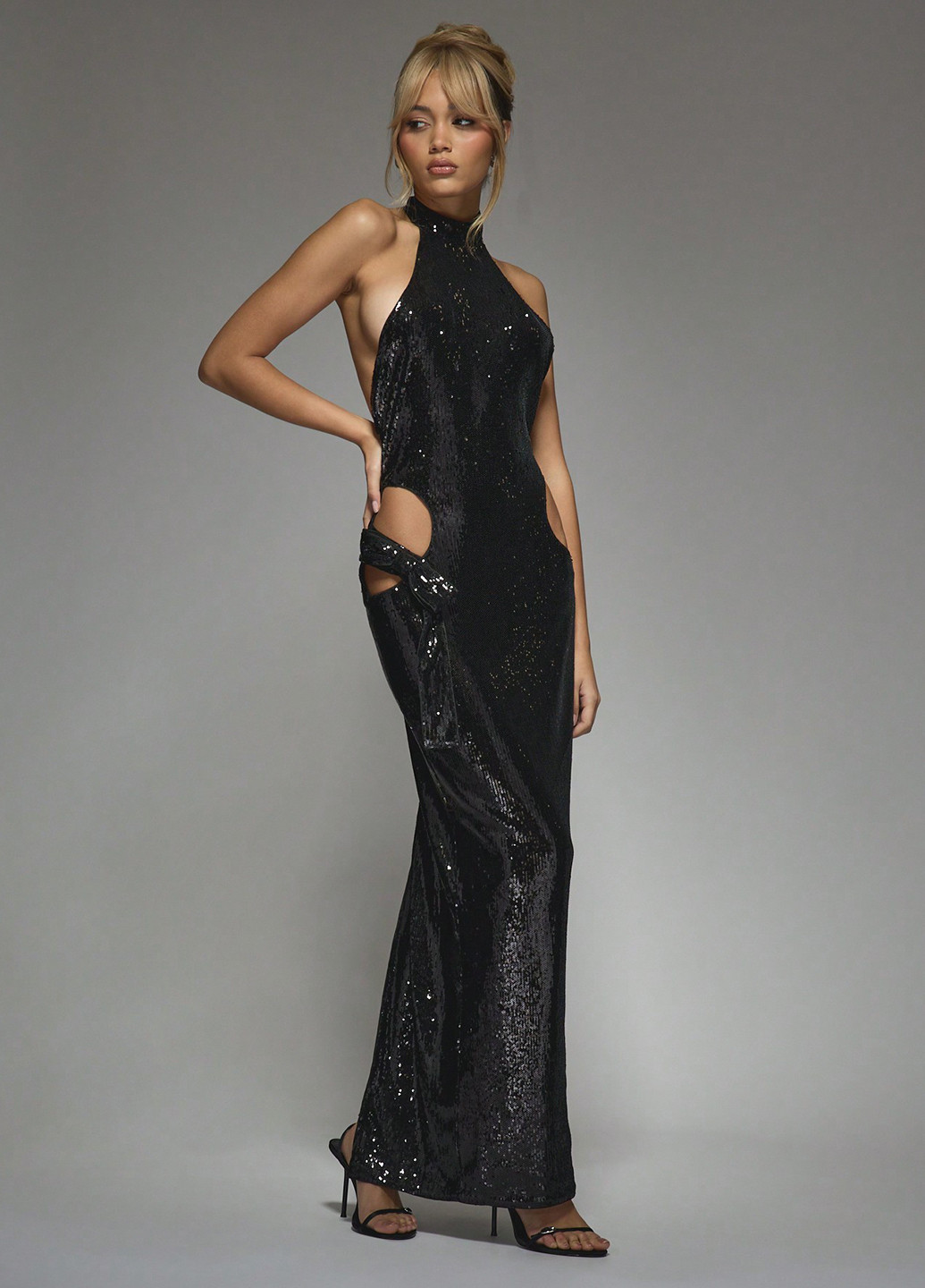 Чорна вечірня сукня з відкритими плечима, з відкритою спиною SHEIN однотонна