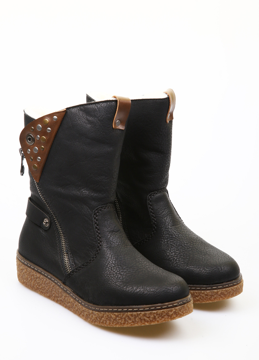 Зимние ботинки Rieker с заклепками, с логотипом, с молнией из искусственной кожи