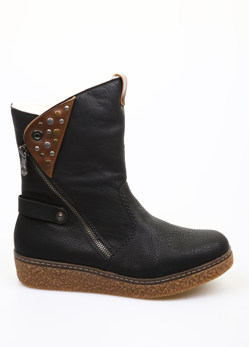 Зимние ботинки Rieker с заклепками, с логотипом, с молнией из искусственной кожи