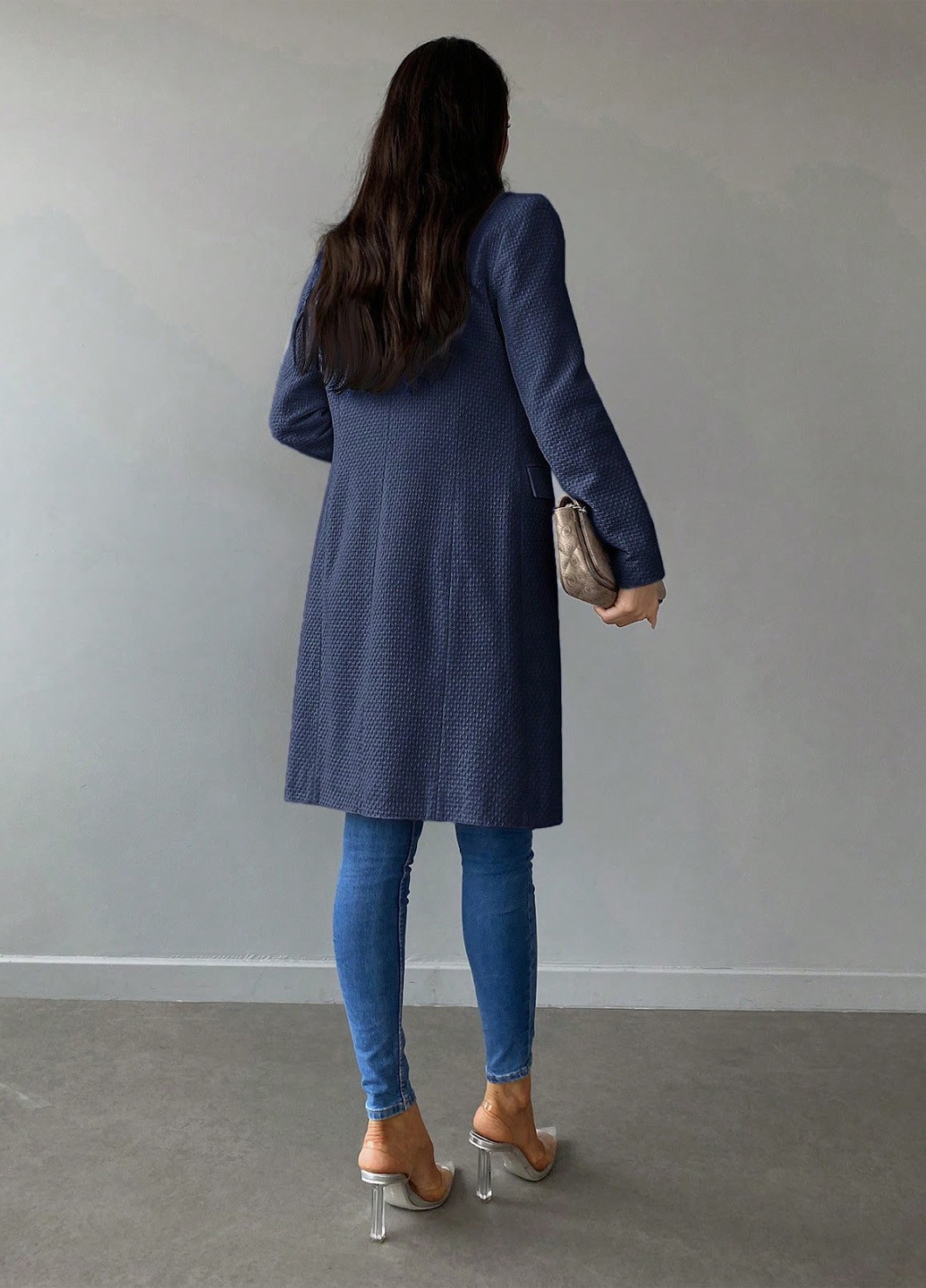 Темно-синее демисезонное Пальто двубортное SHEIN