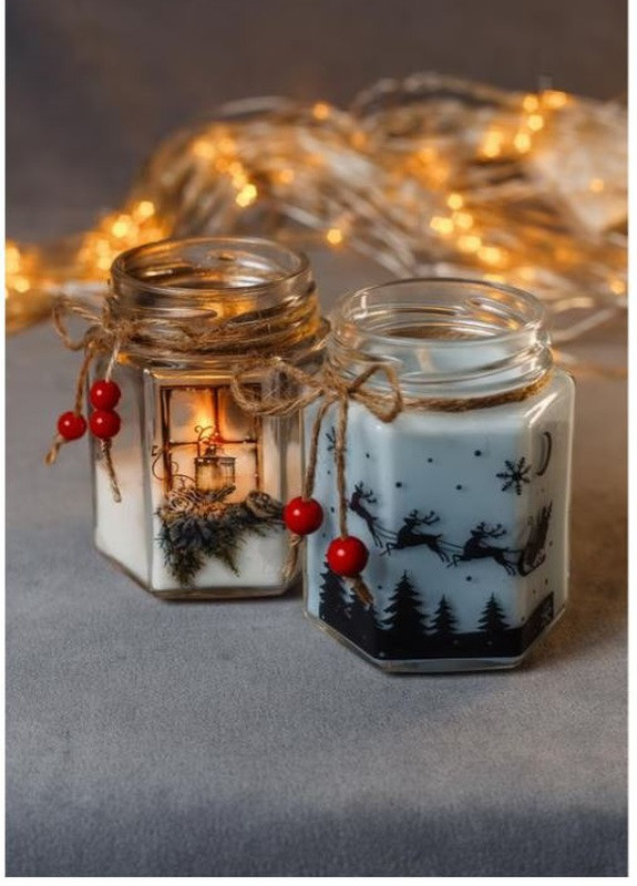 Новорічна подарункова handmade свічка "Сані" голуба 38-40 годин горіння BeautlyMaysternya (255288270)