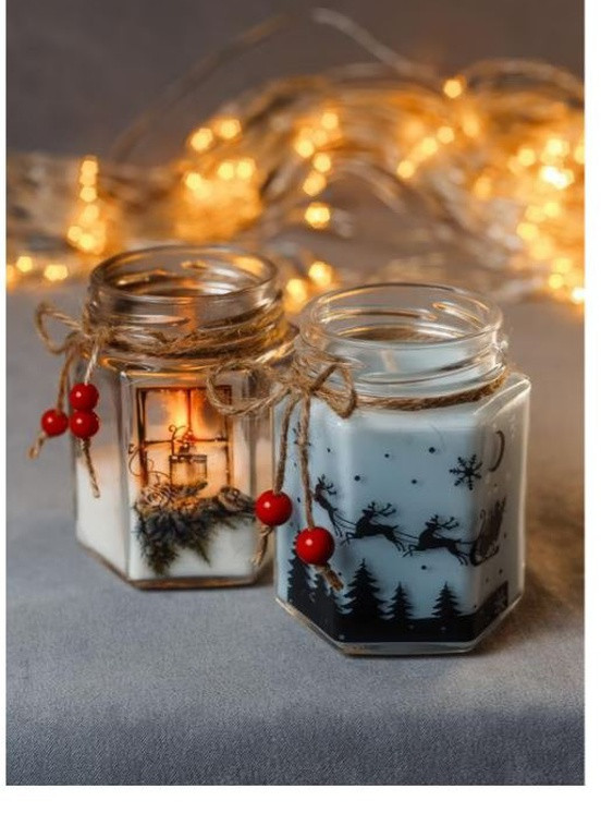 Новорічна подарункова handmade свічка "Сані" голуба 38-40 годин горіння BeautlyMaysternya (255288270)