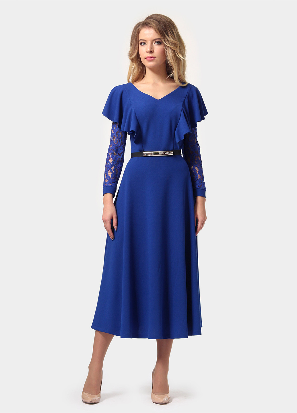 Синее коктейльное платье клеш Lada Lucci однотонное