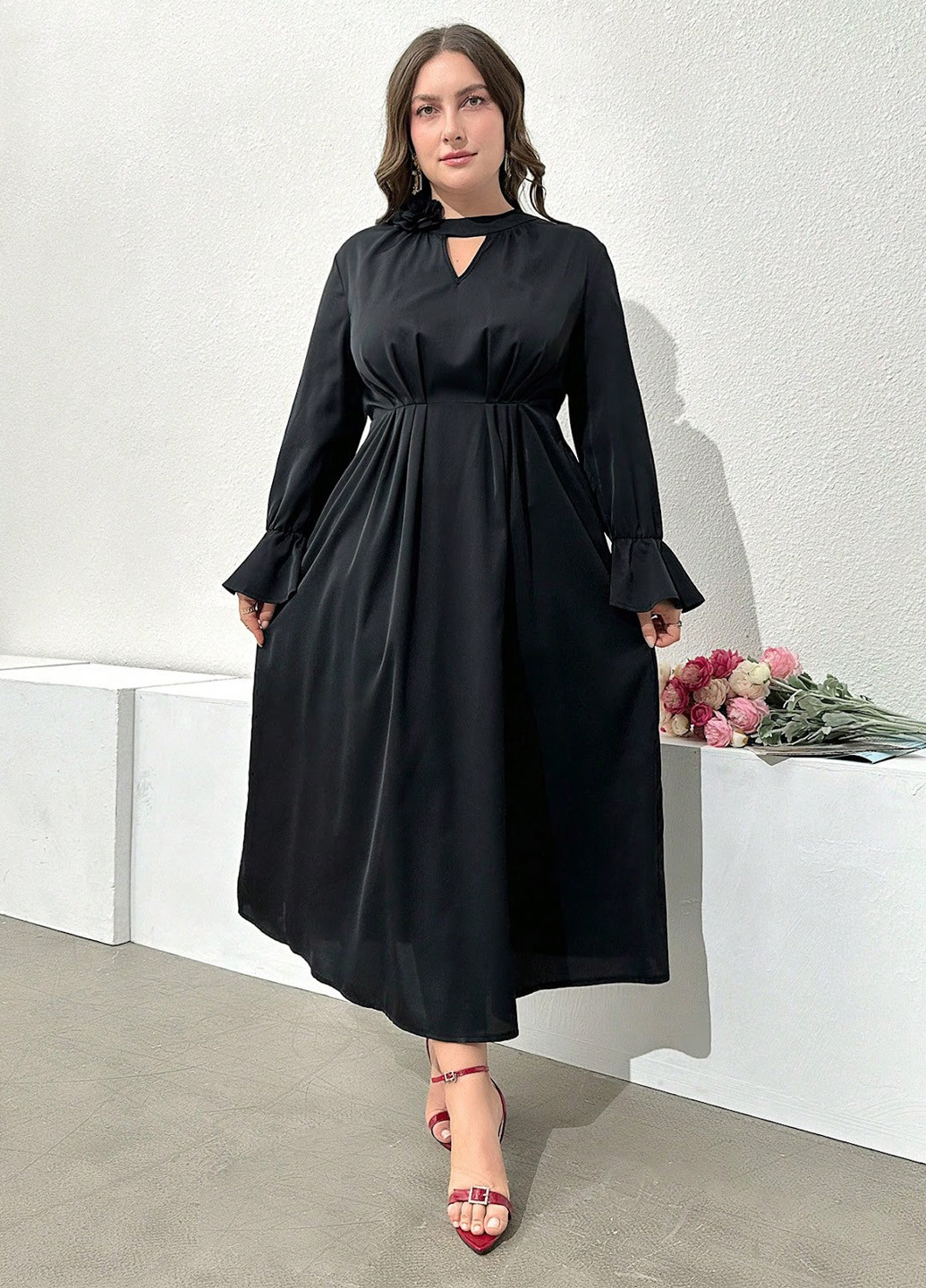 Чорна кежуал, вечірня сукня в стилі армпір SHEIN однотонна