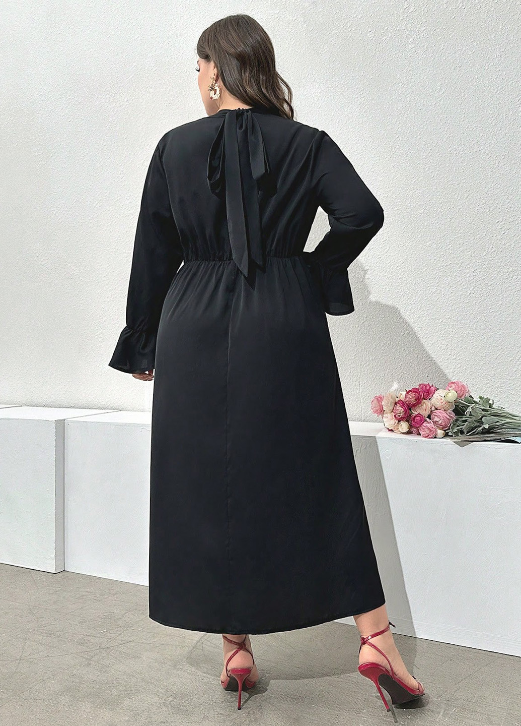 Чорна кежуал, вечірня сукня в стилі армпір SHEIN однотонна