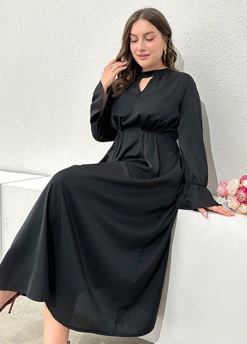 Чорна кежуал, вечірня сукня в стилі армпір SHEIN однотонна