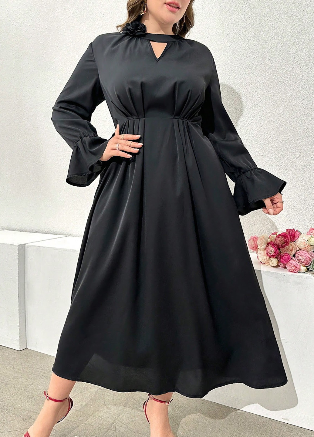 Чорна кежуал, вечірня сукня в стилі армпір SHEIN однотонна