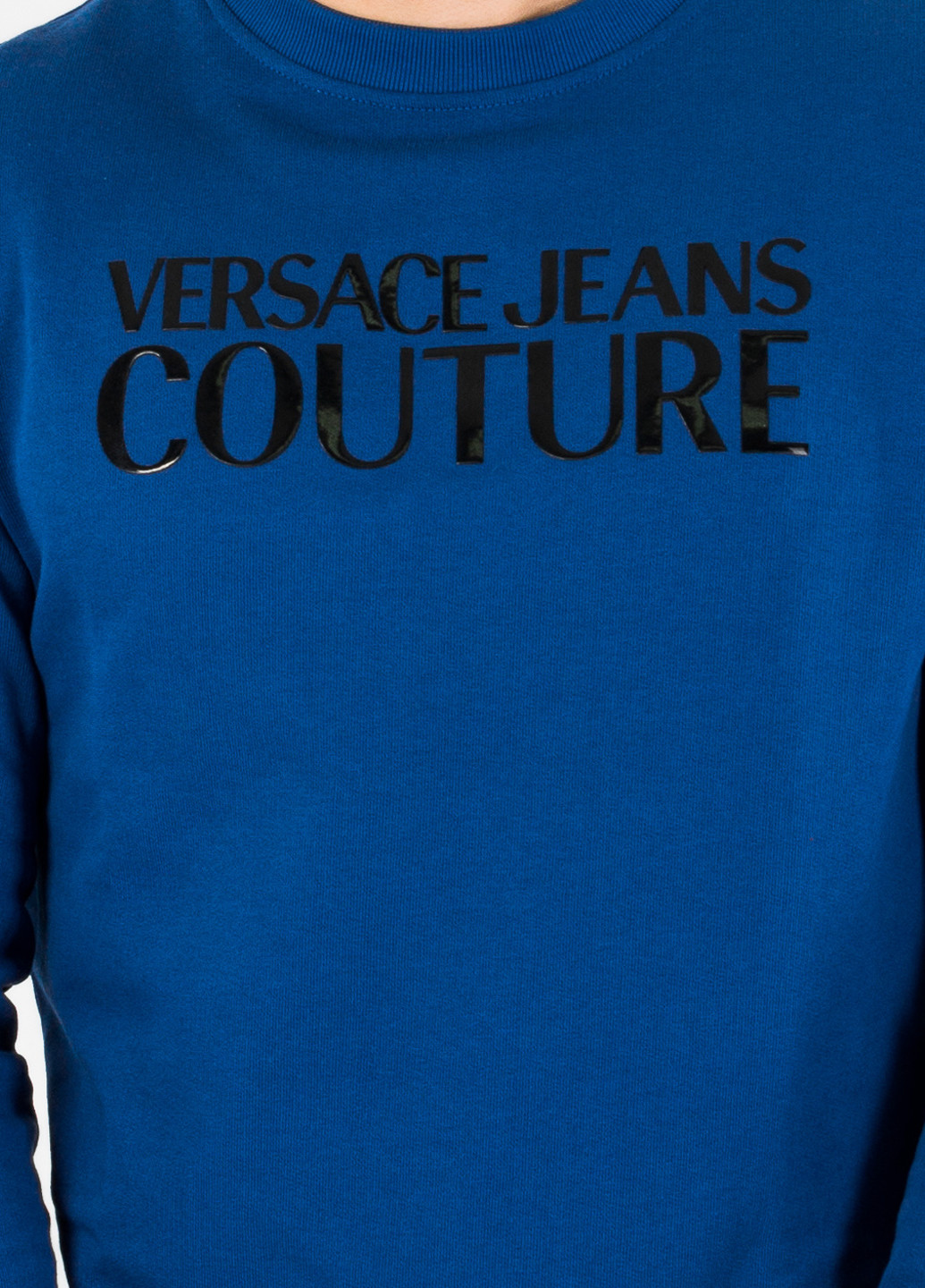Свитшот Versace Jeans - Прямой крой однотонный темно-голубой кэжуал трикотаж, хлопок - (219709838)