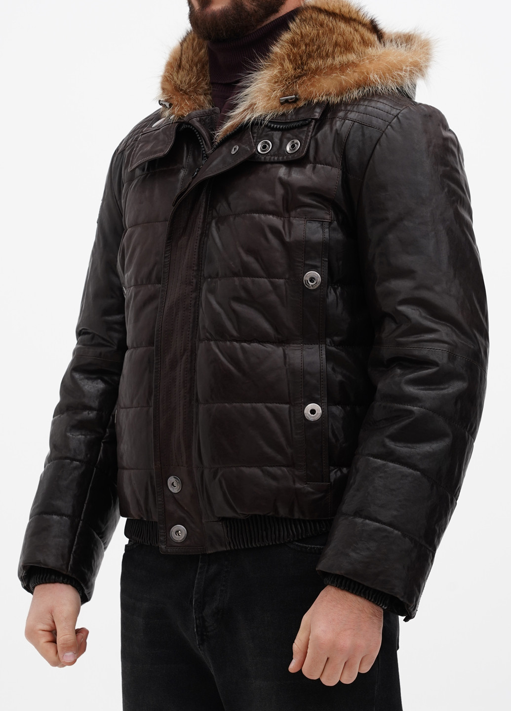Темно-коричнева зимня куртка кожаная Gessada