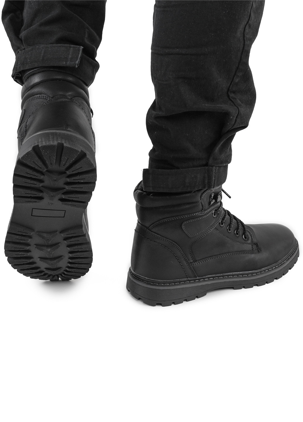Черные зимние ботинки мужские зимние из кожзама черные (1259902762) Dual