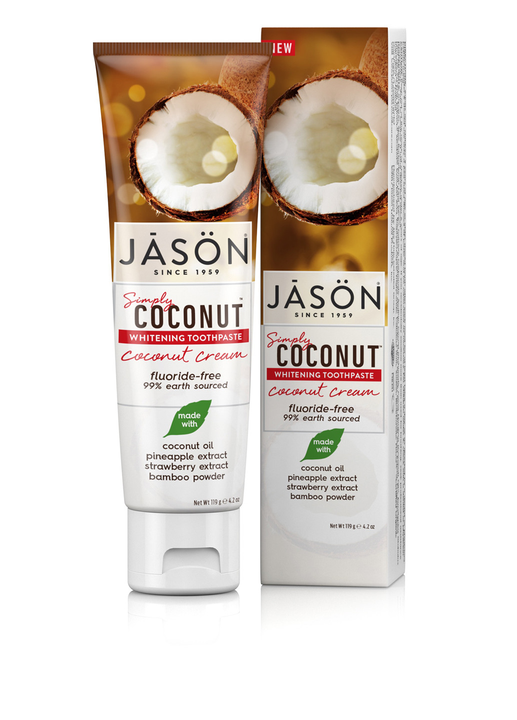 Зубная паста отбеливающая с маслом кокоса, 119 г Jason комбинированная