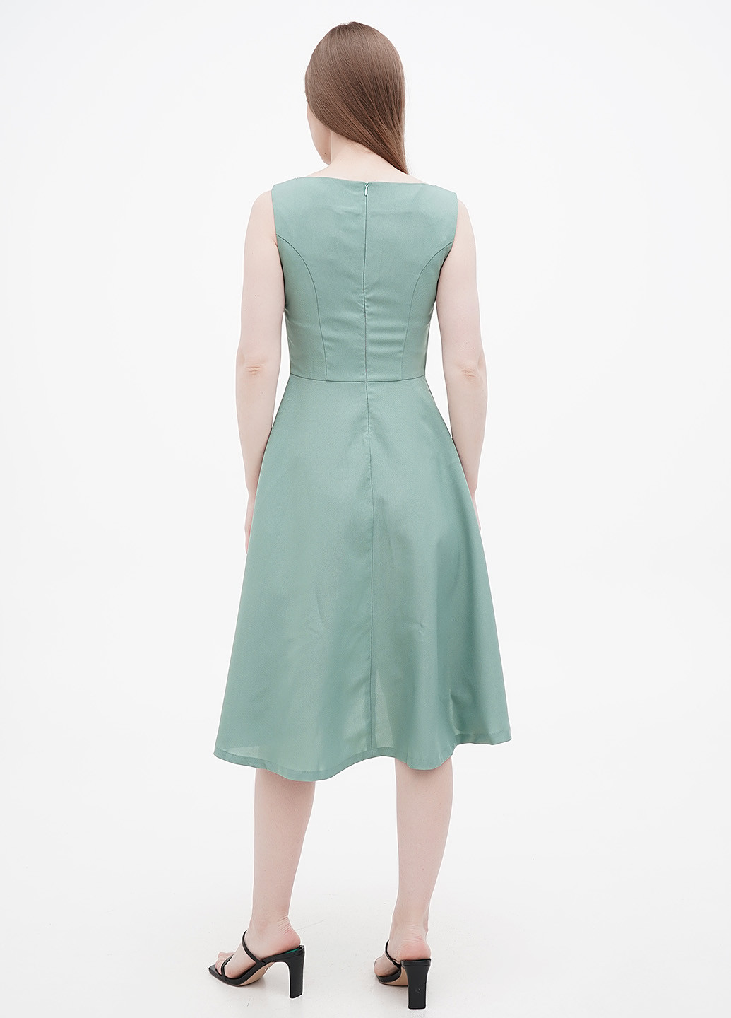 Сіро-зелена кежуал плаття, сукня кльош Dioni однотонна