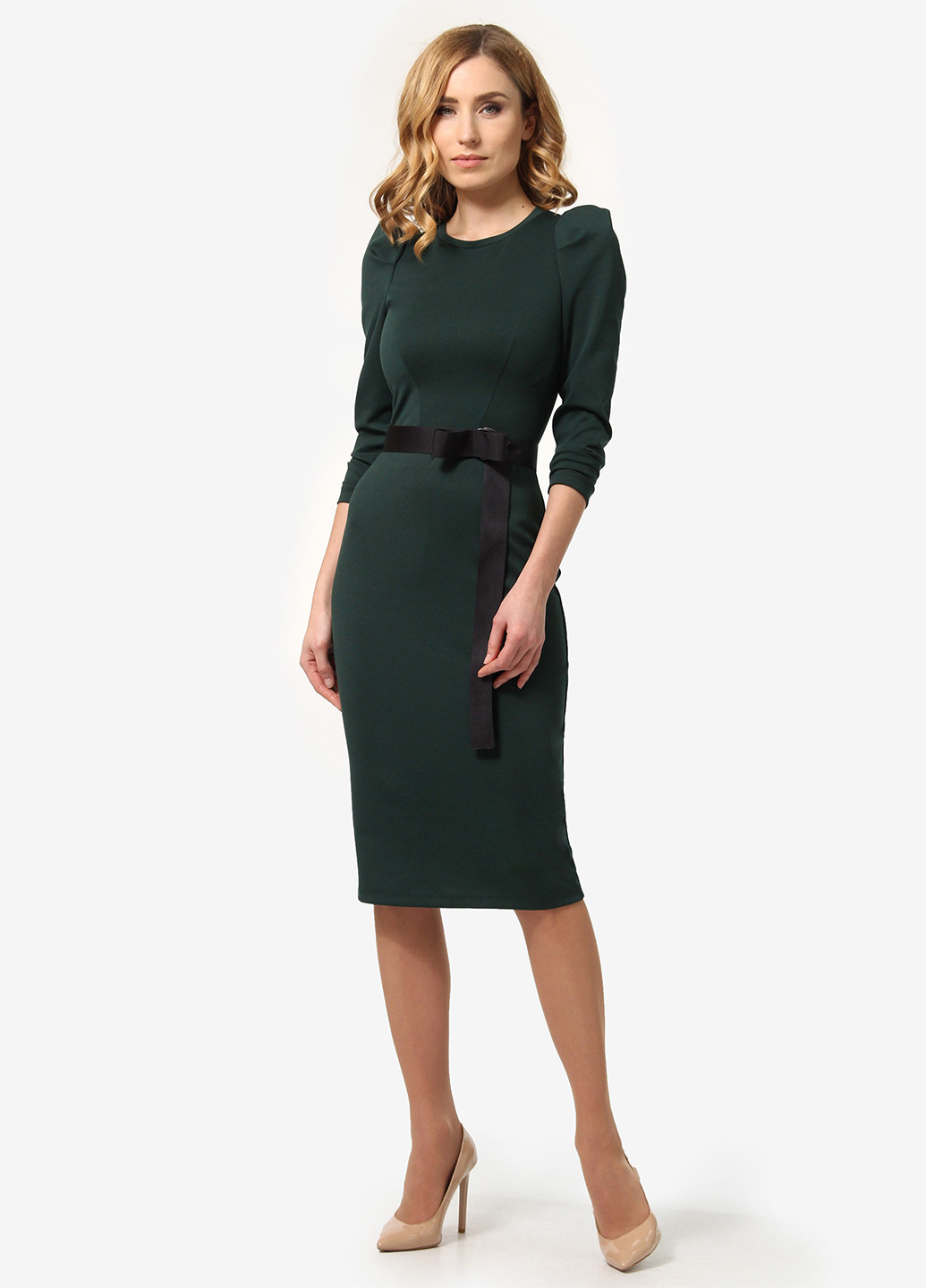Темно-зеленое деловое платье футляр Lada Lucci однотонное