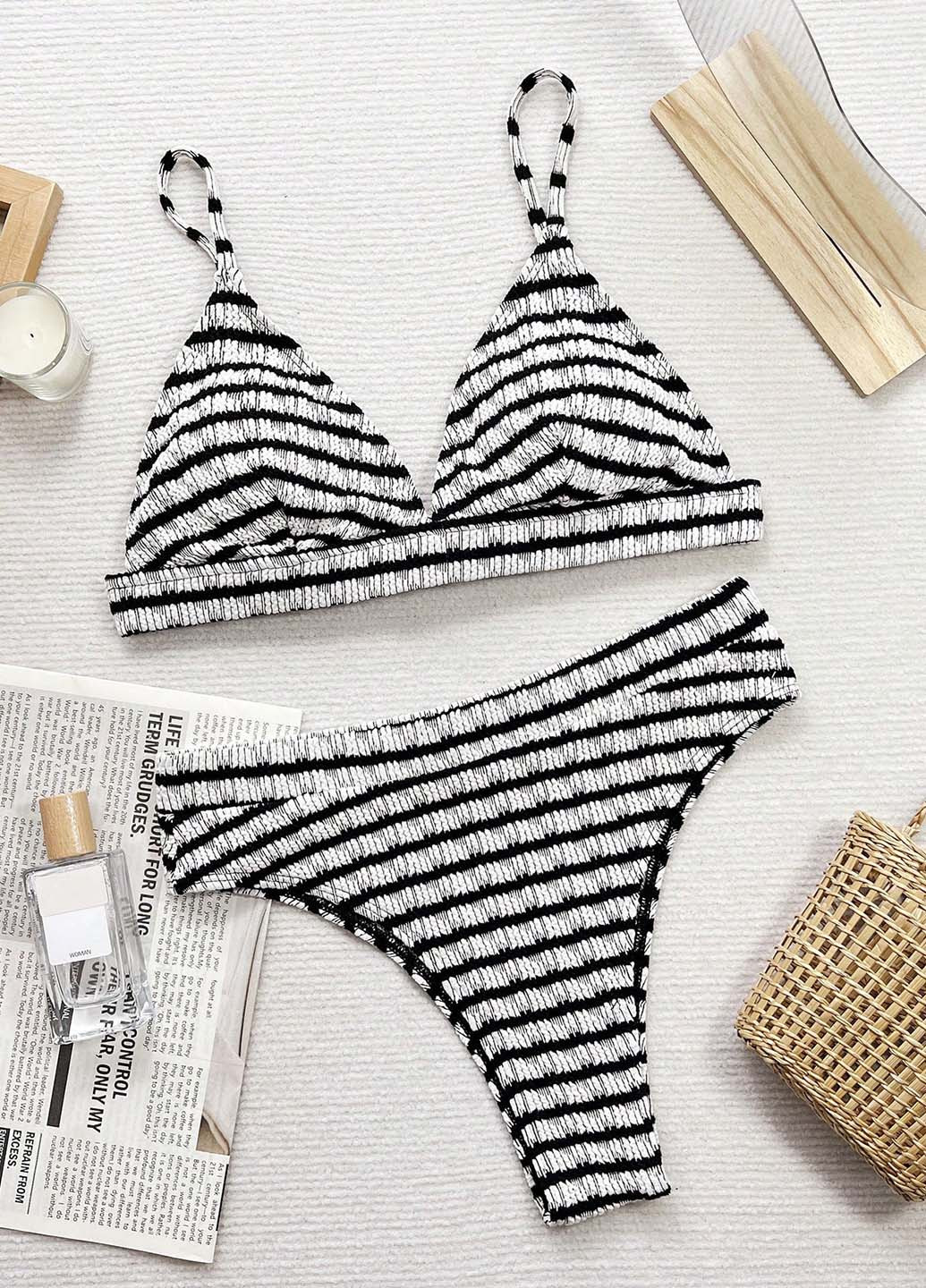 Черно-белый летний купальник (лиф, трусики) бикини, раздельный SHEIN