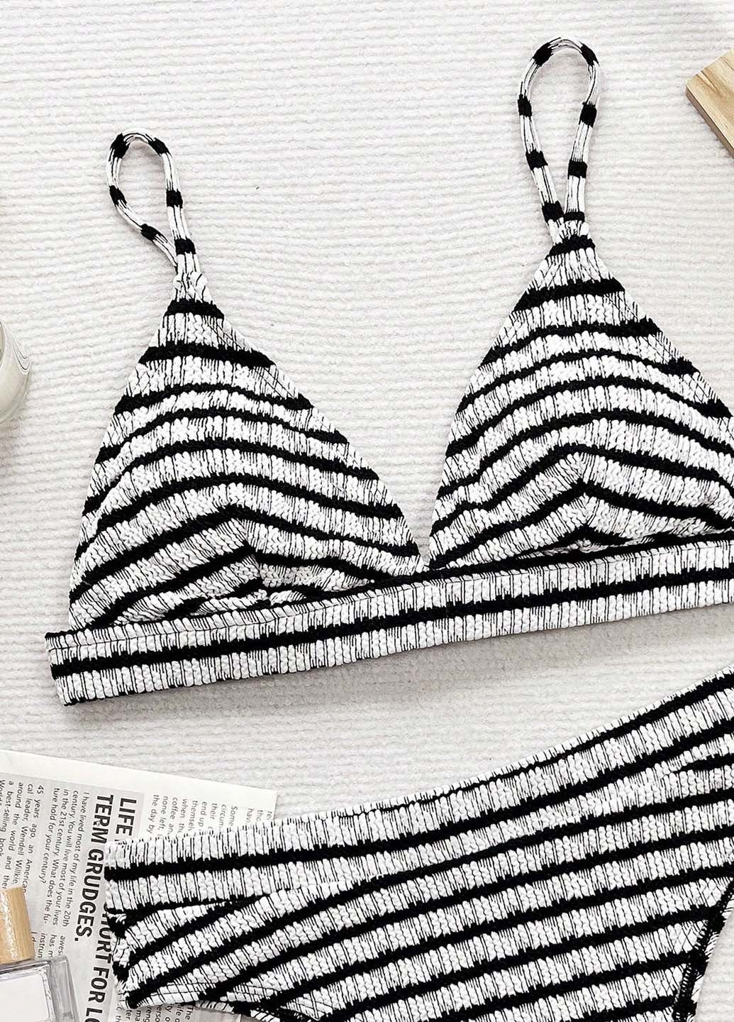 Черно-белый летний купальник (лиф, трусики) бикини, раздельный SHEIN