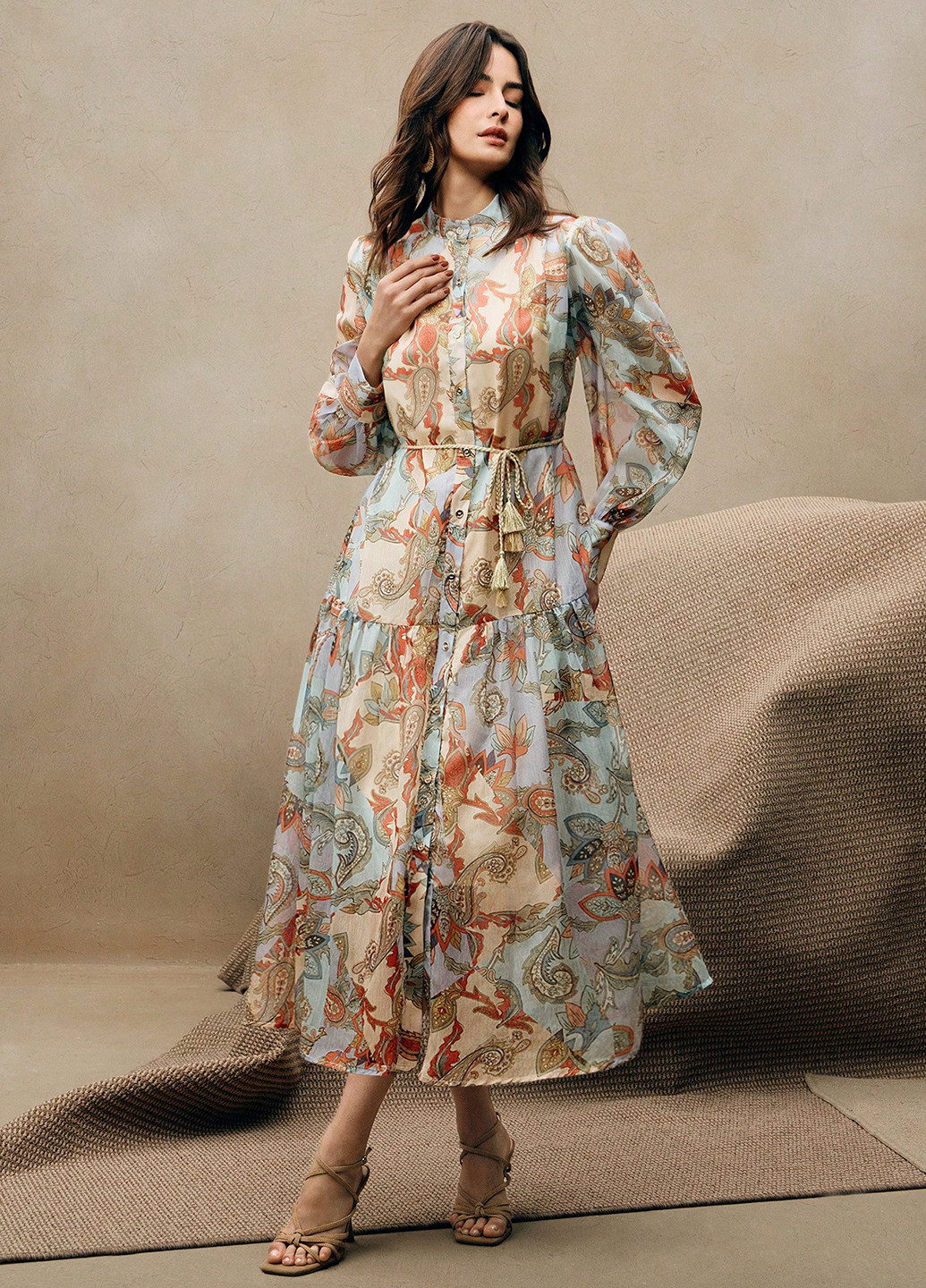 Комбинированное праздничный, кэжуал платье а-силуэт, рубашка SHEIN турецкие огурцы