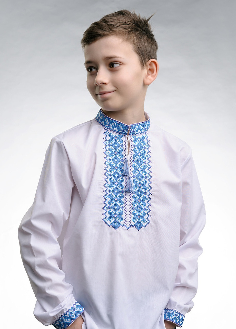 Вышиванка для мальчика с длинным рукавом Андрей голубая вышивка Melanika (228500229)