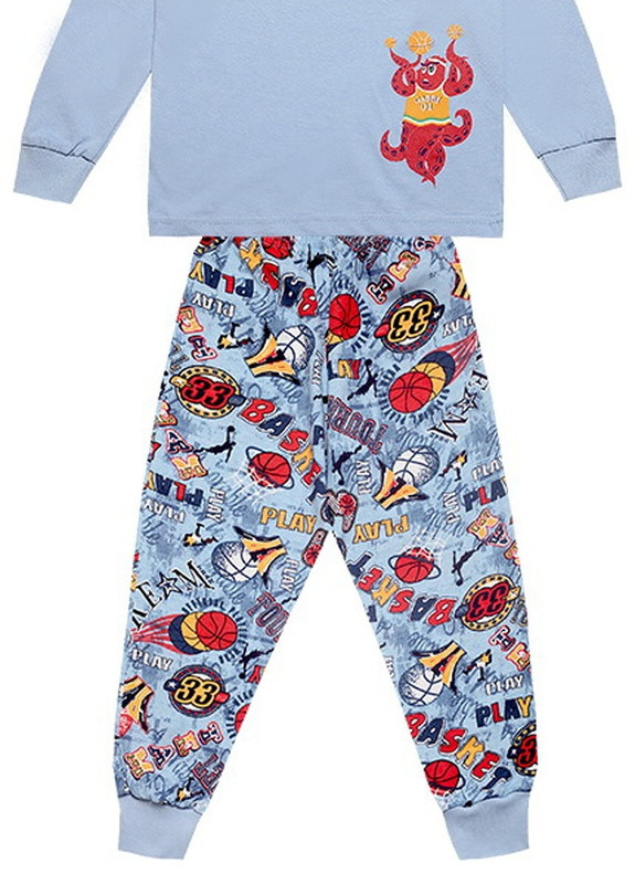 Голубая зимняя детская пижама для мальчика pgм-19-10 Габби