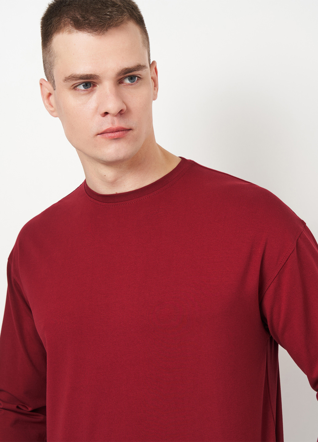 Лонгслів Shik однотонний бордовий кежуали бавовна, трикотаж