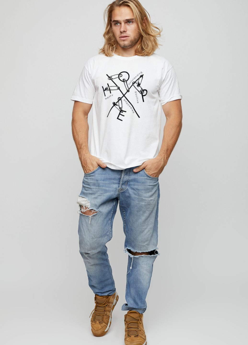 Біла футболка чоловіча basic /air print/ YAPPI