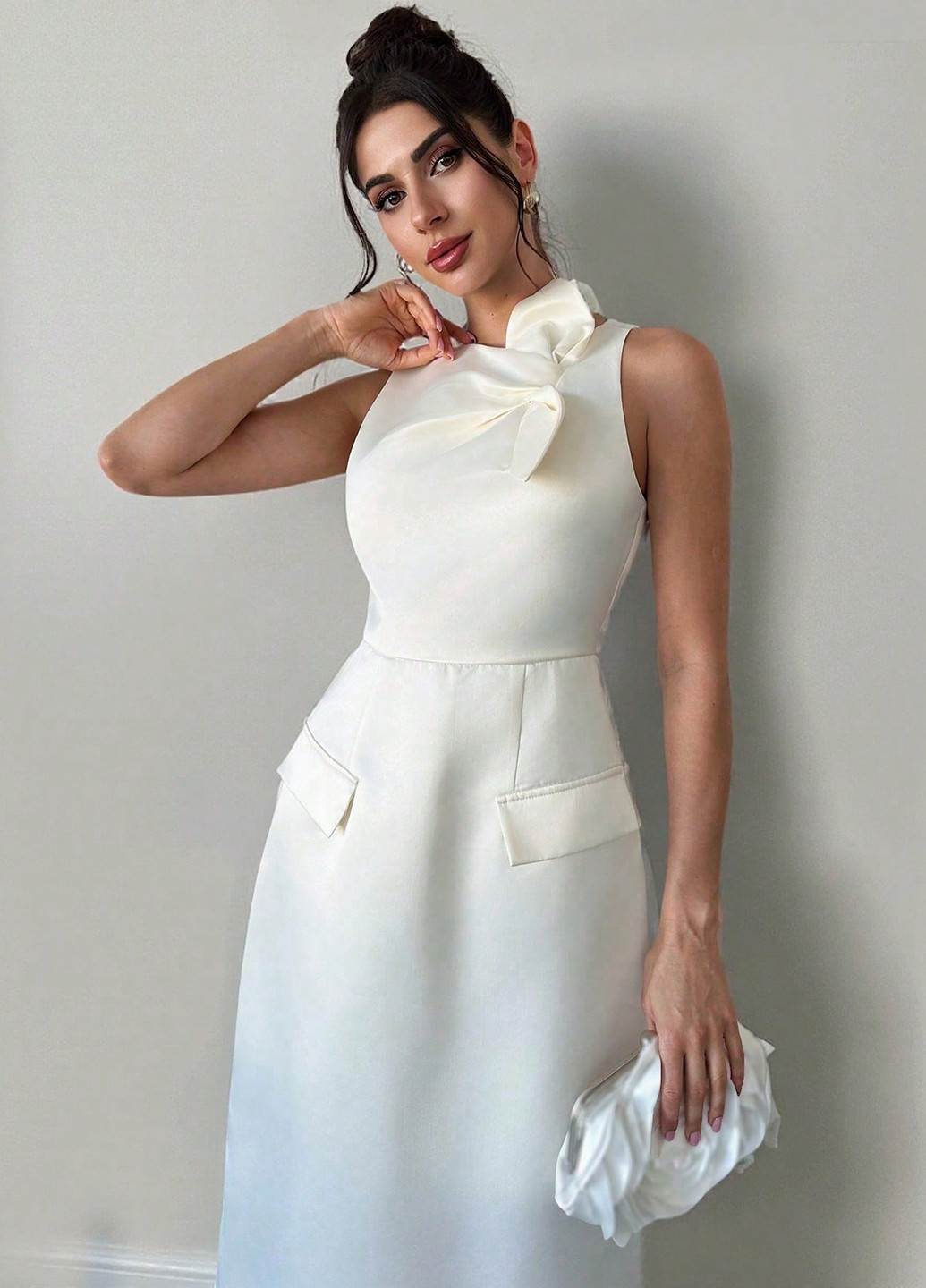 Айворі святковий, коктейльна, кежуал сукня а-силует SHEIN однотонна