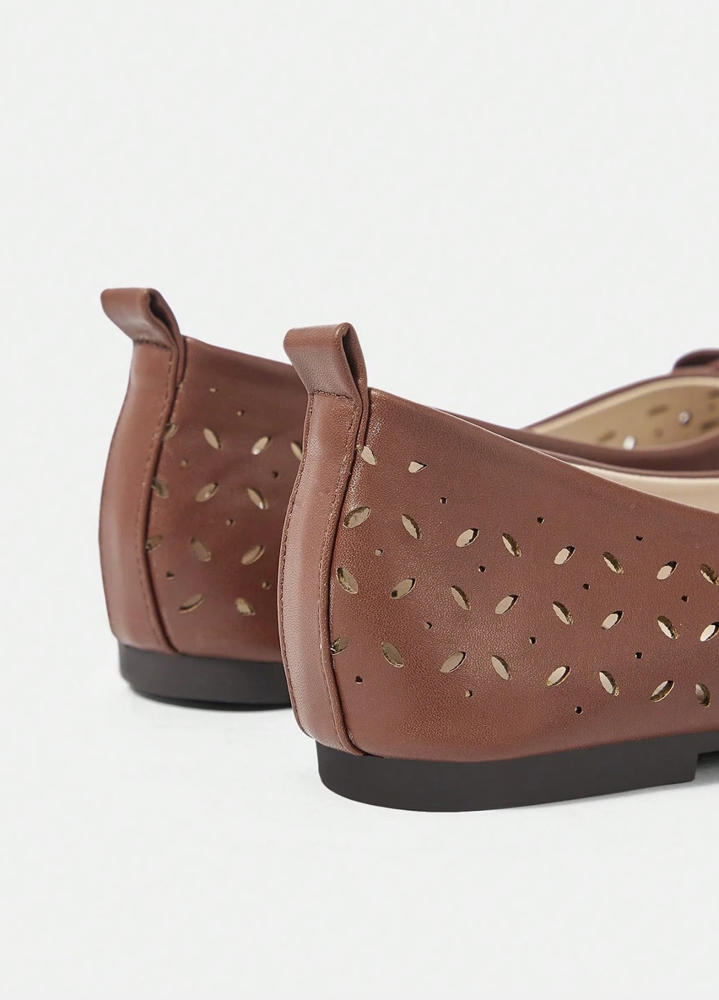 Женские балетки SHEIN | коричневые однотонные бант, перфорация искусственная кожа (322813057)