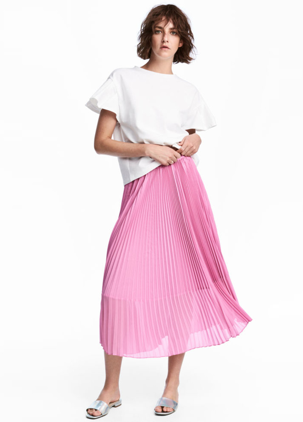 Розовая кэжуал юбка H&M плиссе