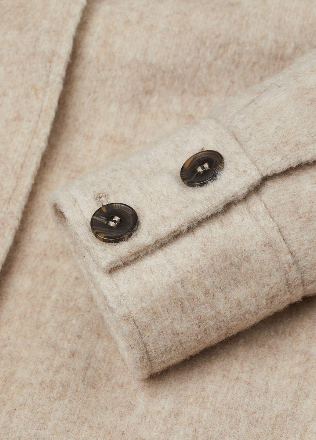 Светло-бежевое демисезонное Пальто оверсайз длиной до колена из ткани с добавлением шерсти. Воротник, потайные пуговицы спереди оверсайз H&M