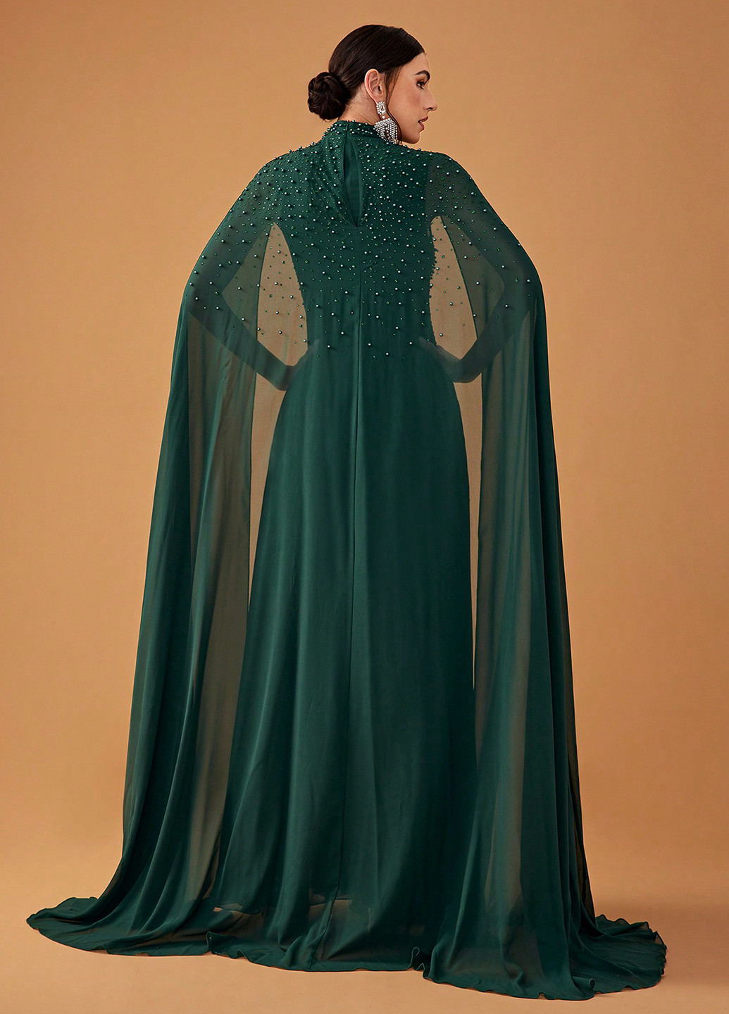 Темно-зеленое вечернее платье клеш, платье-кейп SHEIN однотонное