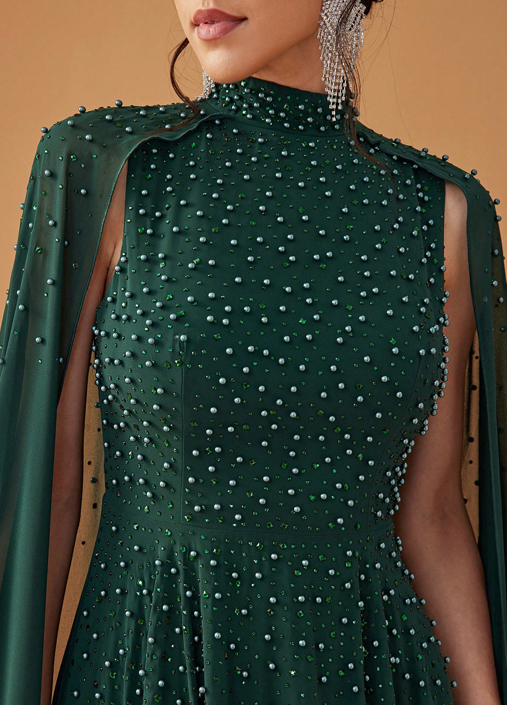 Темно-зеленое вечернее платье клеш, платье-кейп SHEIN однотонное