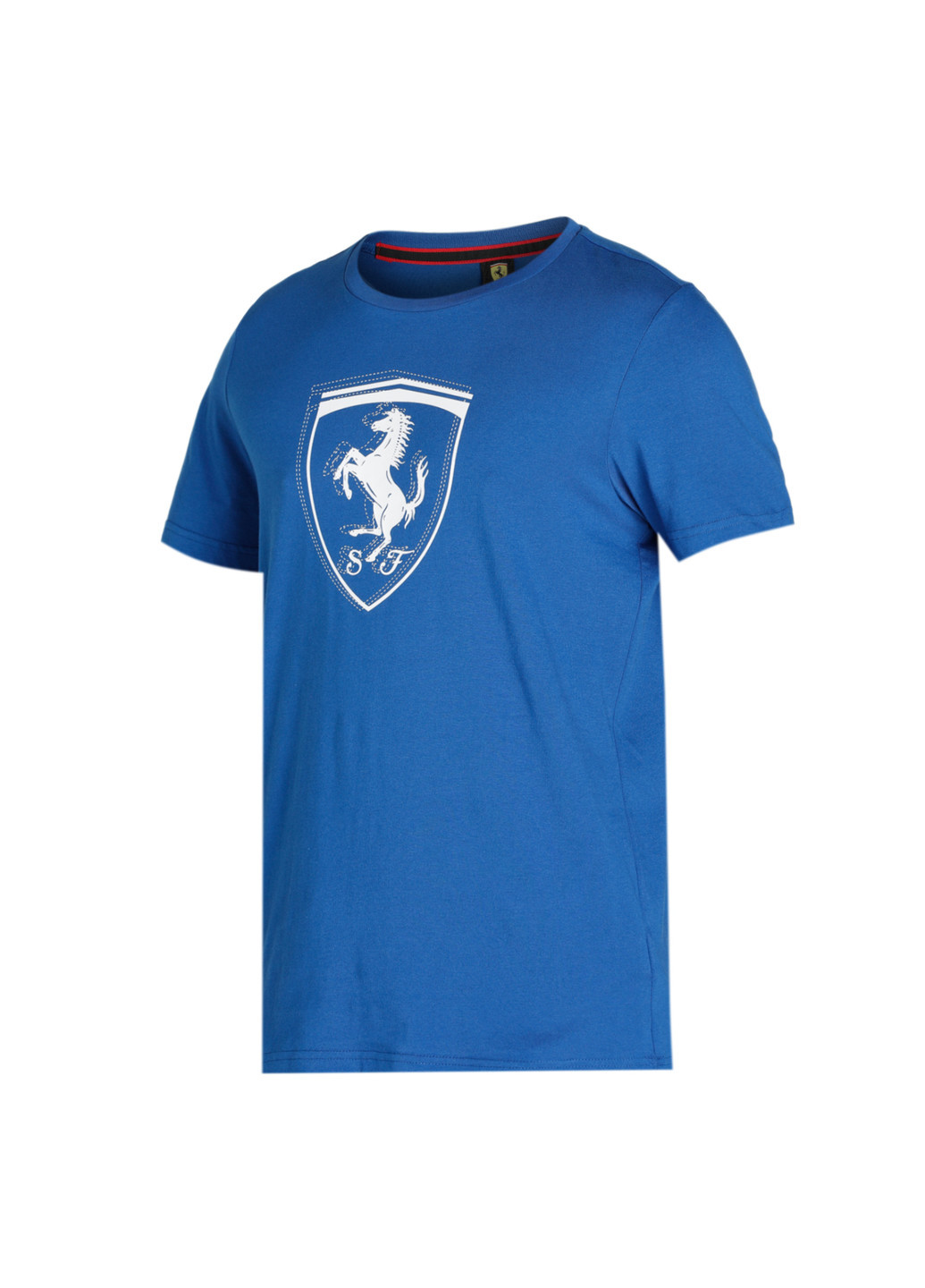 Футболка Scuderia Ferrari Race Tonal Shield Men's Tee Puma однотонная синяя спортивная хлопок, полиэстер