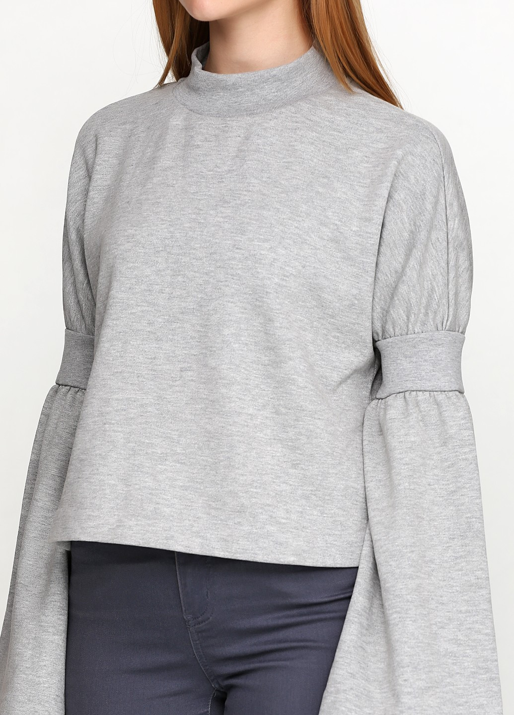Свитшот H&M - Свободный крой меланж серый кэжуал хлопок, трикотаж - (252295895)