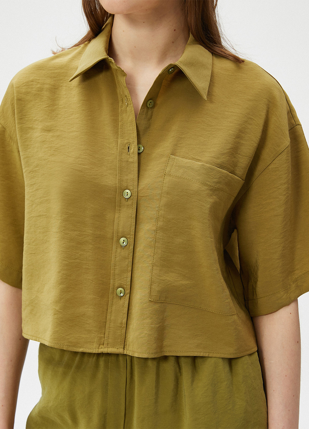 Оливковая кэжуал рубашка однотонная KOTON