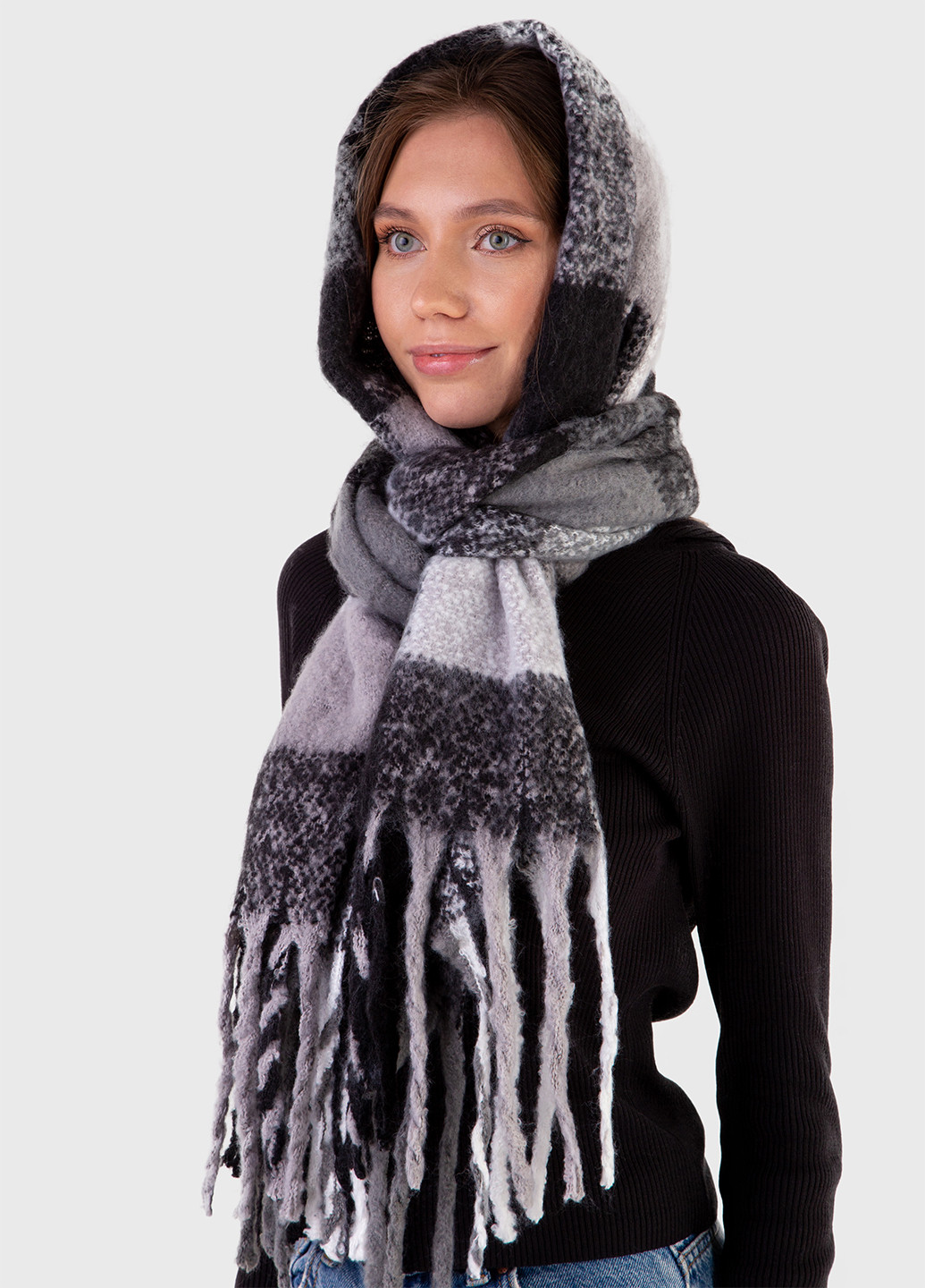Очень теплый зимний шарф 445016 Черный 185*50 см Merlini cordoba (254907844)