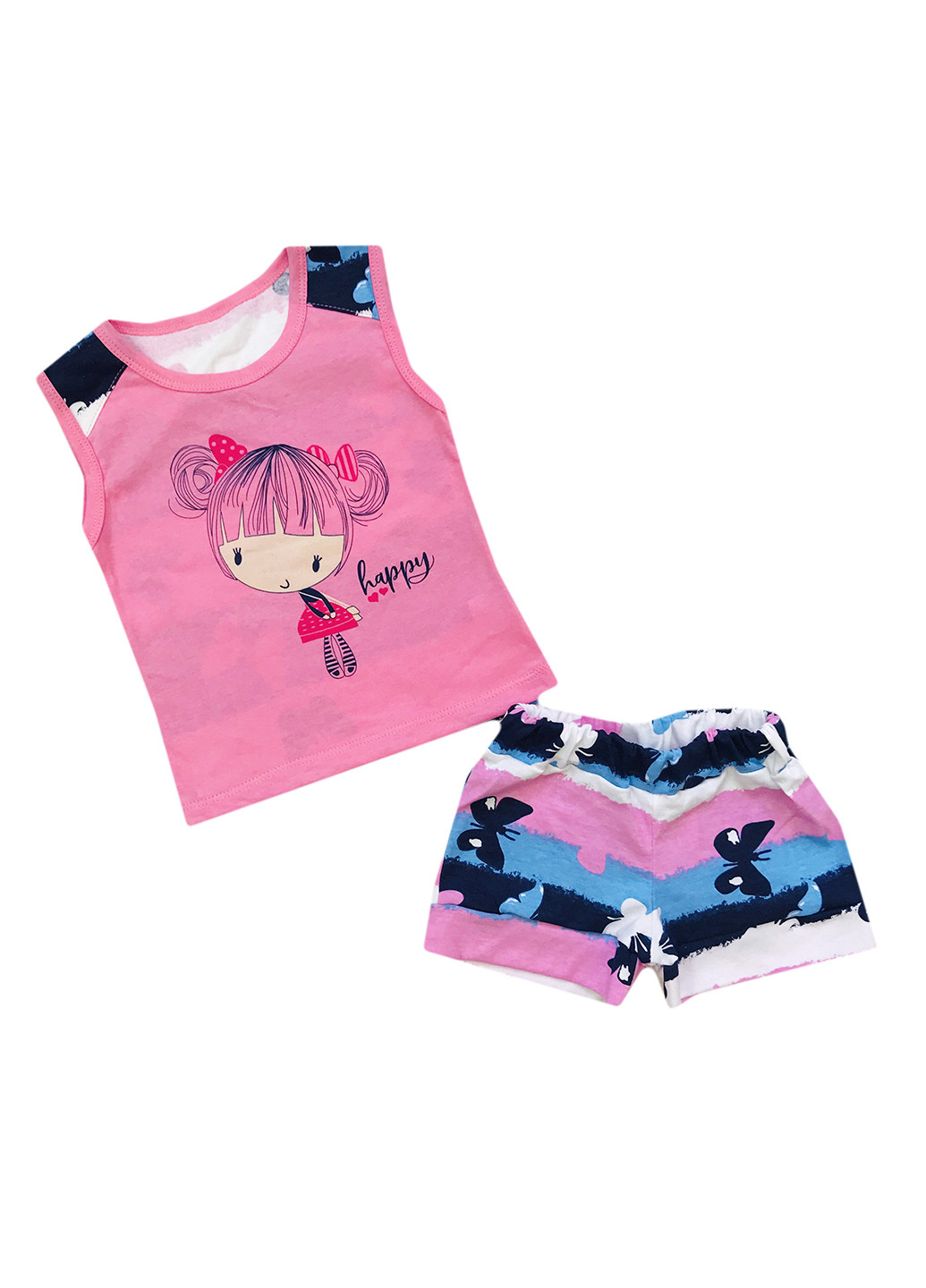 Розово-лиловый летний комплект (майка, шорты) AV Style