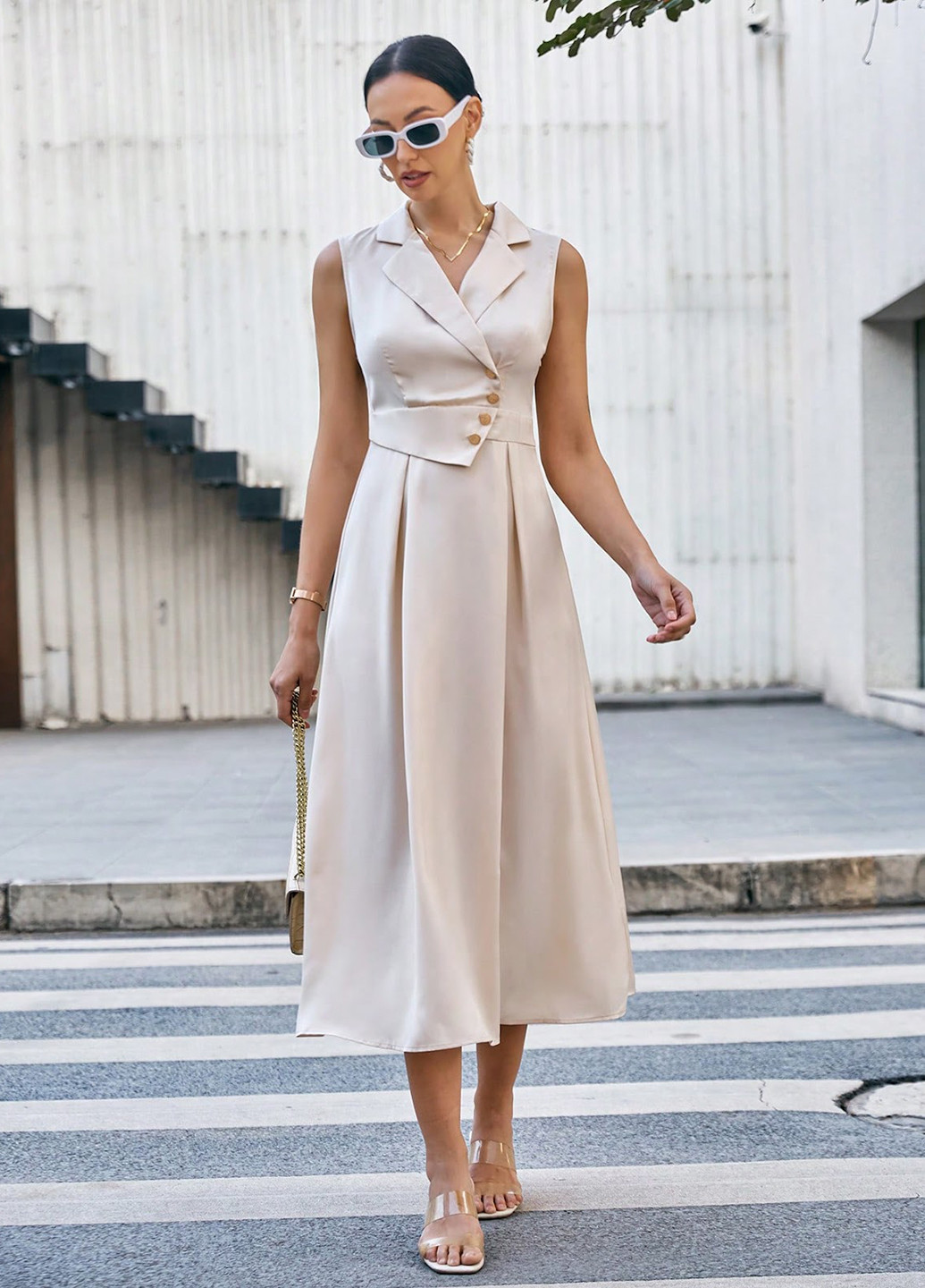 Айвори кэжуал платье а-силуэт, платье-жакет SHEIN однотонное