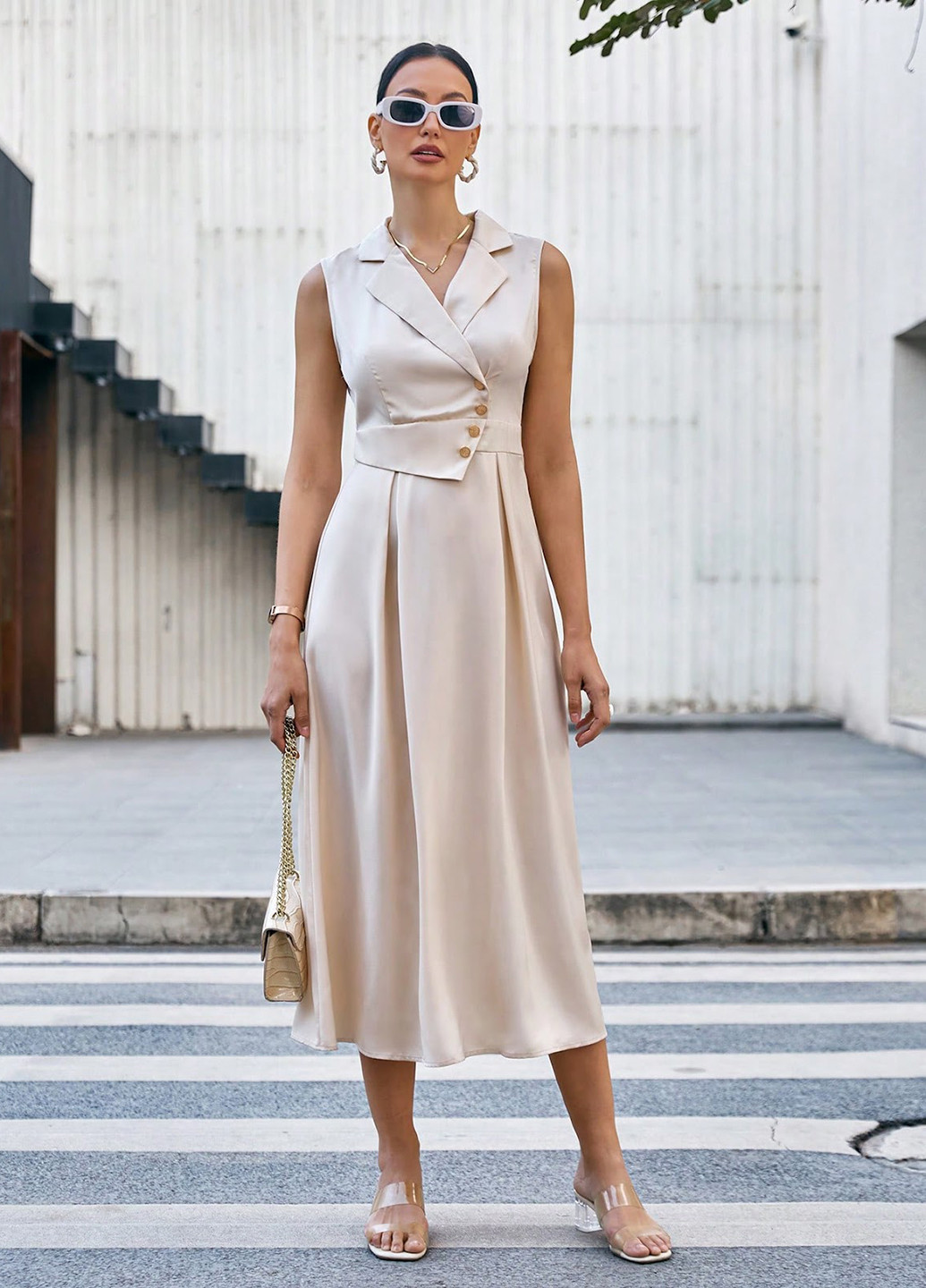 Айвори кэжуал платье а-силуэт, платье-жакет SHEIN однотонное