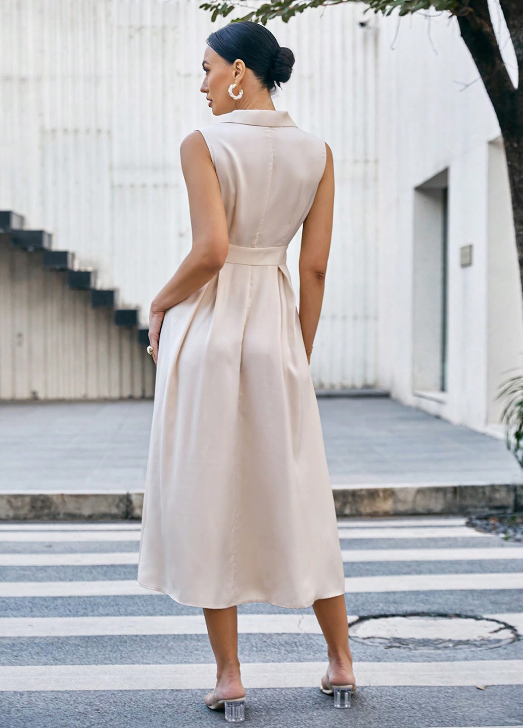 Айвори кэжуал платье а-силуэт, платье-жакет SHEIN однотонное