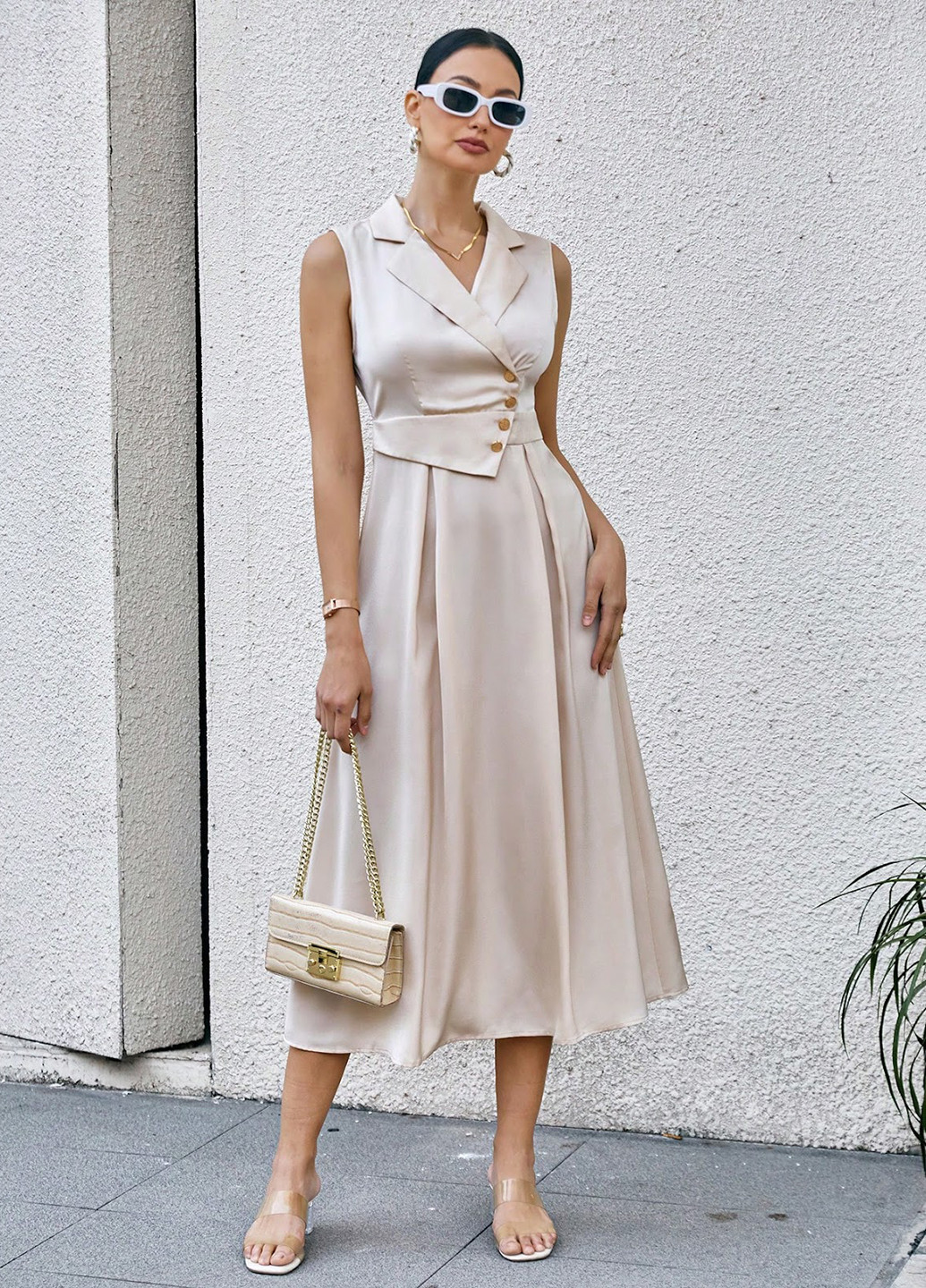 Айвори кэжуал платье а-силуэт, платье-жакет SHEIN однотонное