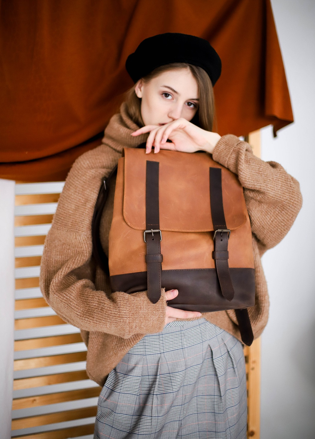 Универсальный женский рюкзак ручной работы из натуральной винтажной кожи коньячного цвета Boorbon (253702447)