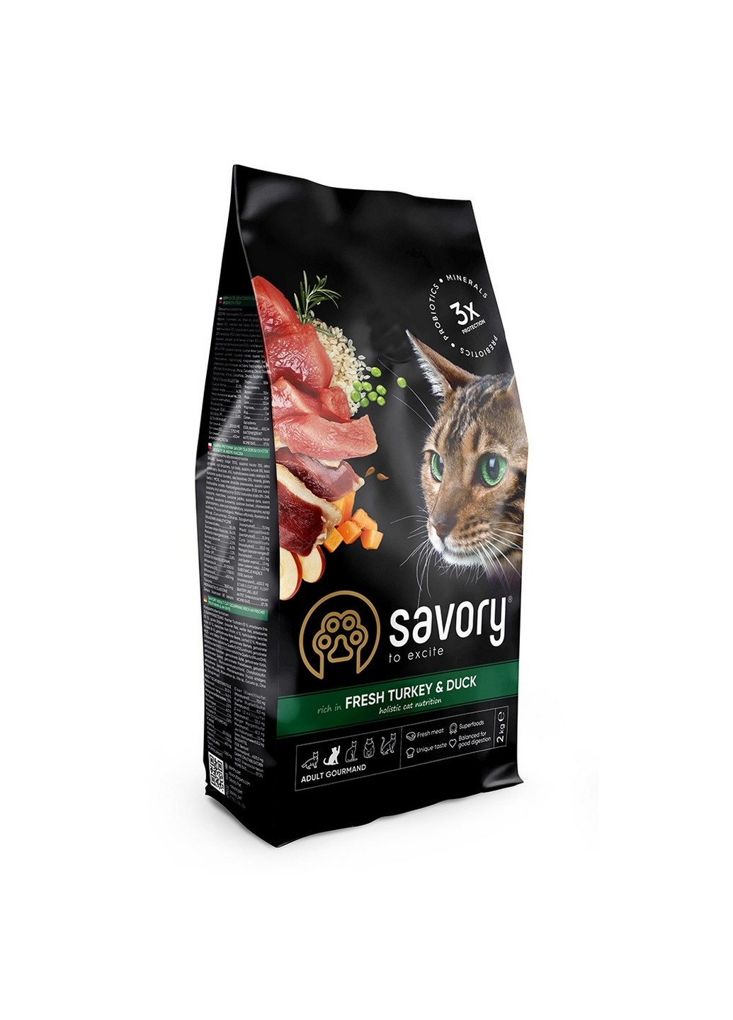Сухой корм для кошек со свежим мясом индейки и уткой, 2 кг Savory (231268508)