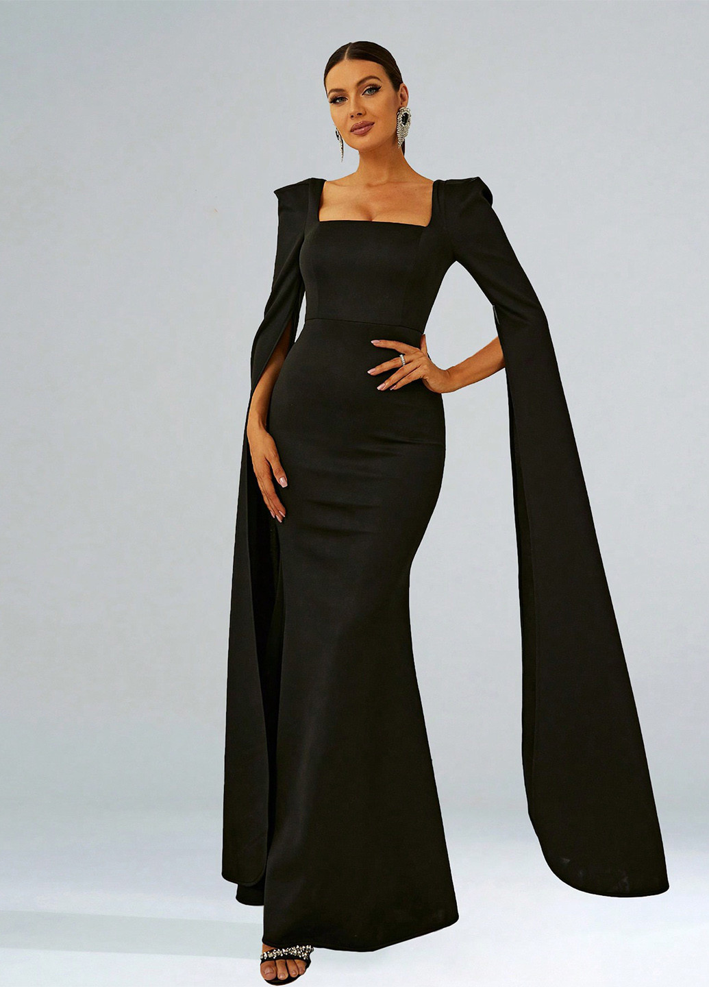 Чорна вечірня сукня силуетна, сукня-кейп SHEIN однотонна