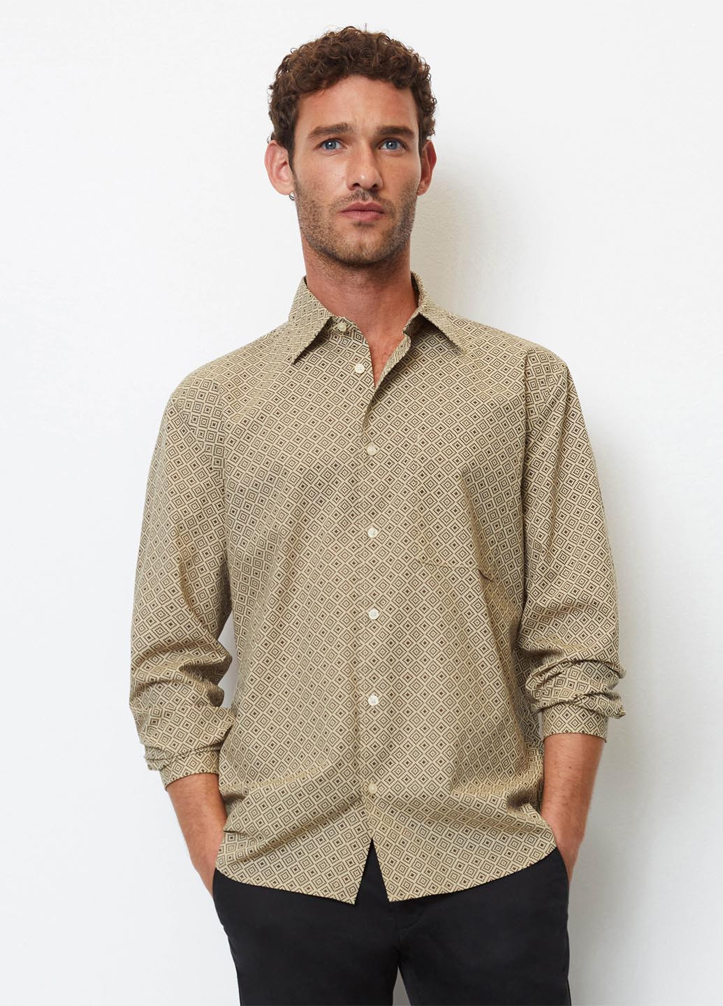 Бежевая кэжуал рубашка с геометрическим узором Marc O'Polo