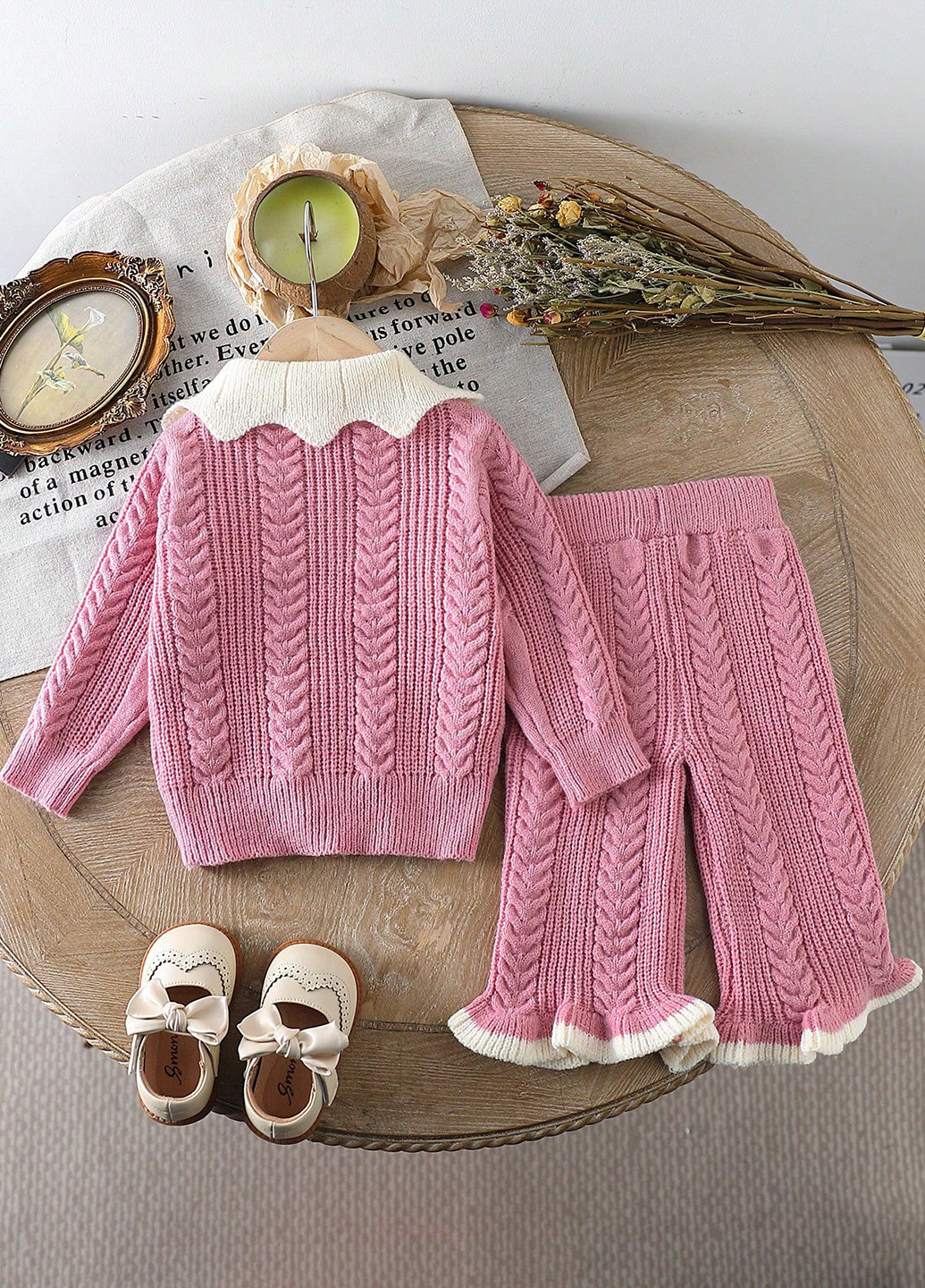 Рожевий демісезонний костюм (кардиган, штани) брючний SHEIN