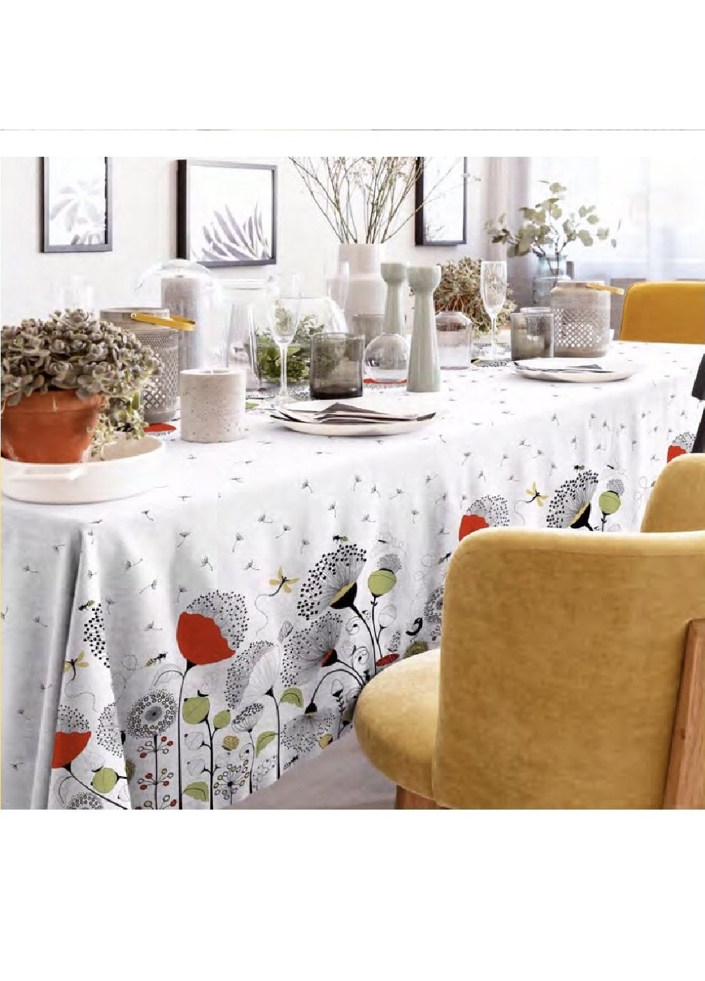 Скатертина накидка на обідній стіл бавовняна лляна з візерунком 150х180 см (473452-Prob) Unbranded (254783586)